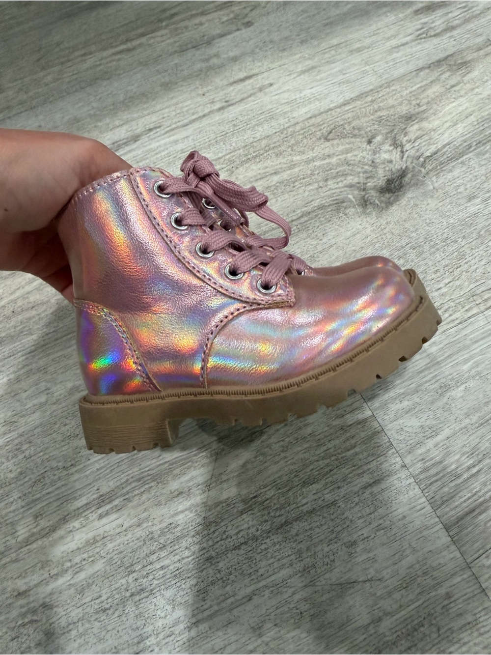 Old Navy Iridescent Pink Holographic Lace-Up Boot